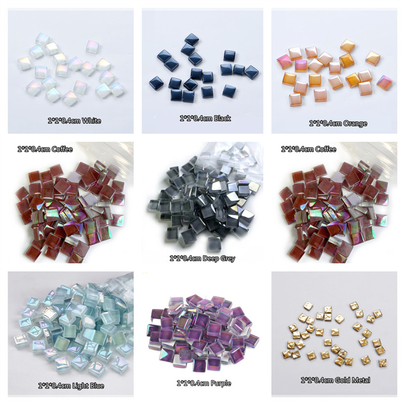 100db (100g/3.52oz) fényes mázas üvegmozaik csempe, 4 mm/0,16 hüvelyk vastagság 1 cm/0,39 hüvelyk négyzet alakú kézműves csempemozaik készítő anyagok