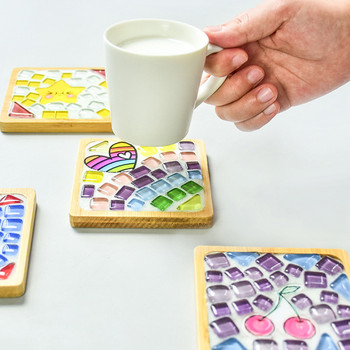 Бамбукова мозайка Подложки за чаши Творческа материална основа Дървена рамка за ръчно изработена детска подложка за чаша Подложка за подложка Crystal Mosaic Craft Tool Подаръци Играчки