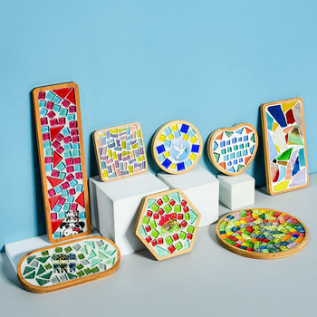 Бамбукова мозайка Подложки за чаши Творческа материална основа Дървена рамка за ръчно изработена детска подложка за чаша Подложка за подложка Crystal Mosaic Craft Tool Подаръци Играчки