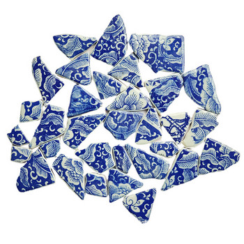 Сини и бели фрагменти от порцеланови парчета 3oz/85g (4~5бр.) Керамични мозаечни плочки Материали за направа на мозайка от занаятчийски плочки Направи си сам