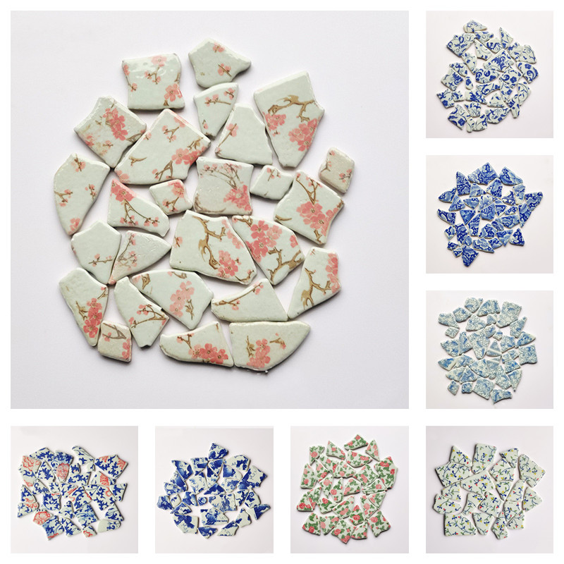 Zilā un baltā porcelāna fragmenti 3 unces/85 g (4–5 gab.) Keramikas mozaīkas flīzes DIY amatniecības flīžu mozaīkas izgatavošanas materiāli