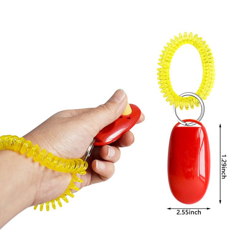 1 τμχ Εκπαιδευτικό κλικ για σκύλους κατοικίδιων γατών Plastic Dogs Click Trainer Ρυθμιζόμενο ήχου με κλειδί και ιμάντα καρπού Remote whistle clicker