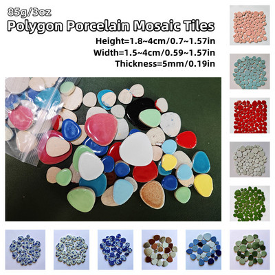 85g/3oz Polygon Porcelain Mosaic Tiles DIY Craft Ceramic Tile Oval Ovoid Shape Mosaic Making Materials 4 Sizes Mix Pure Color