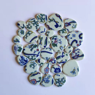 85g/3oz Polygon Porcelain Mosaic Tiles DIY Craft Ceramic Tile Oval Ovoid Shape Mosaic Making Materials 4 Sizes Mix Pure Color