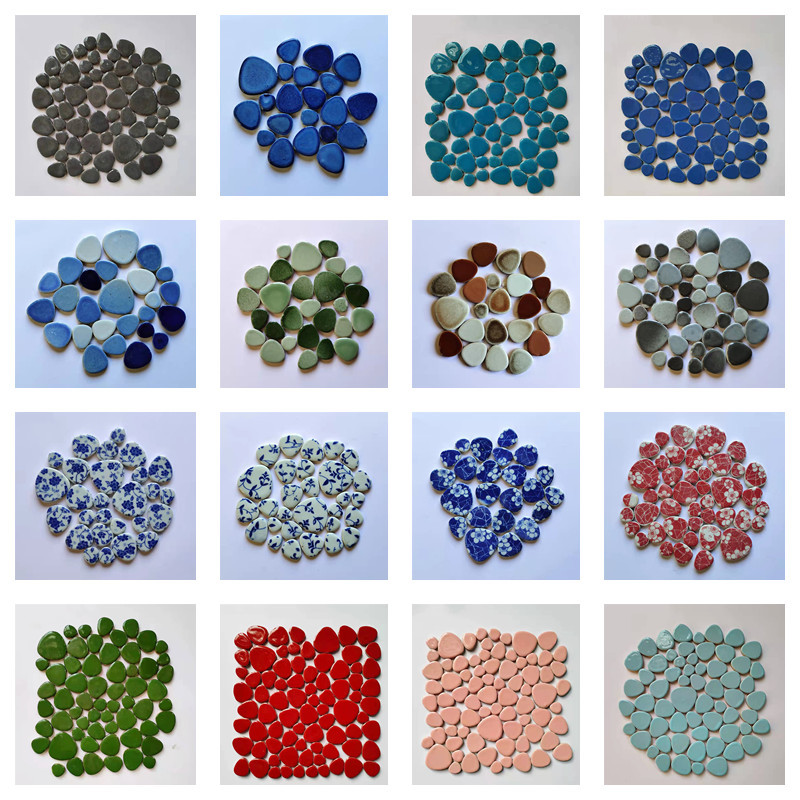 85 g/3 unces daudzstūra porcelāna mozaīkas flīzes DIY Craft keramikas flīzes, ovālas, olveida formas mozaīkas izgatavošanas materiāli, 4 izmēri, sajauciet tīru krāsu