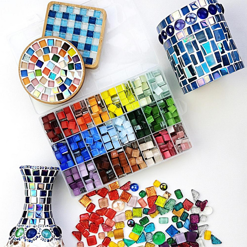 450Gb 1cm Juvelierizstrādājumu izgatavošana Mozaīkas ielāpi DIY Craft Sveču lampa Stikla Vāze Stikla Plāksteri Stikla gabali Mini ar rokām darinātas mozaīkas flīzes