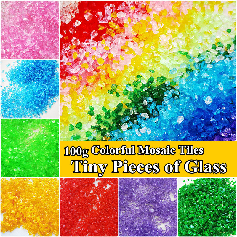 100 g / 3,52 uncijos spalvingos stiklo smėlio mozaikinės plytelės Stiklo skeveldros, „pasidaryk pats“ mozaikos amatai, plytelių dekoratyviniai elementai, žuvų bako dugno užpildai