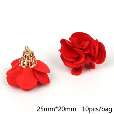 10 gab. 25 mm ziedu formas pušķu ornaments, mazs pērļu sprādzes apzeltīts zvana piekariņa pušķis mājas aizkaru dekorēšanai.