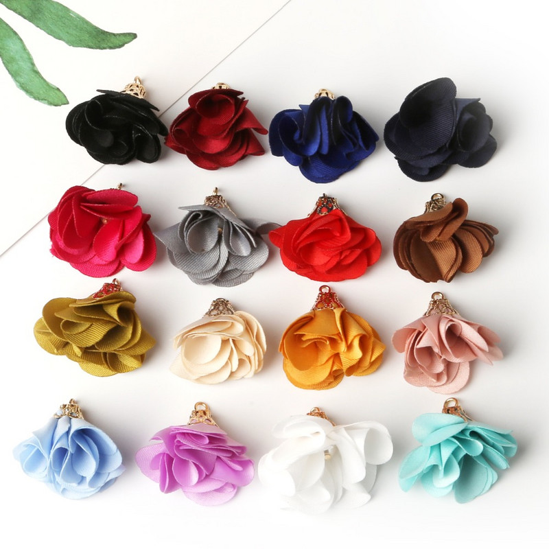 10 gab. 25 mm ziedu formas pušķu ornaments, mazs pērļu sprādzes apzeltīts zvana piekariņa pušķis mājas aizkaru dekorēšanai.