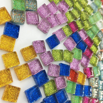155 Τεμάχια Ποικιλία Χρώματος Τετράγωνο Glitter Glass Mosaic Tiles for DIY Crafts Προμήθειες χόμπι χειροτεχνία υλικά τέχνης γυαλί