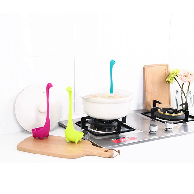 Radošums Dinozaurs ar gariem rokturiem zupas karote pārtikas kvalitātes PP vertikāla karote gatavošanas virtuve Ēdienu gatavošanas maisītāja karote virtuves piederumi