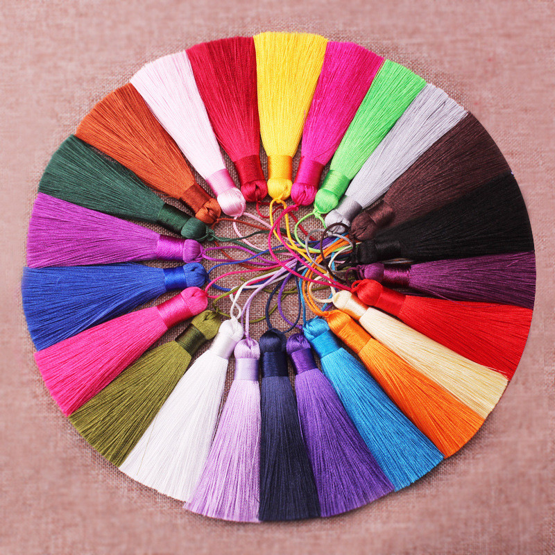 5/10 gab. 8cm Krāsains pušķu bārkstis DIY amatniecībai un rotaslietu izgatavošanai Spike Poliestera Ledus Zīds Grāmatzīmju Atslēgu piekariņu pušķi