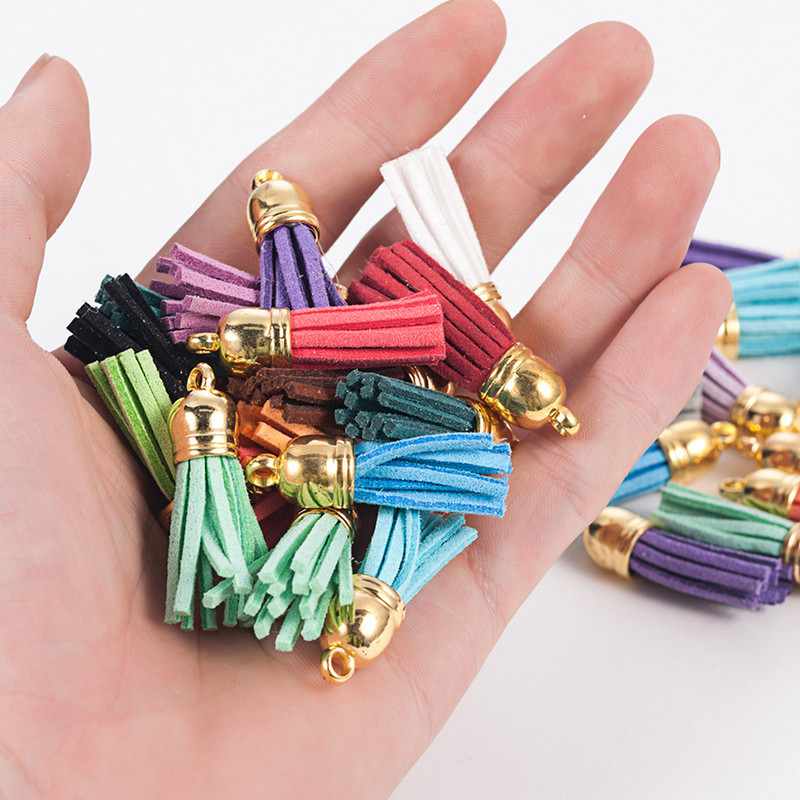 10/30/50gab 38 mm zamšādas mākslīgās ādas pušķis ar zelta vāciņu atslēgu piekariņam Mobilā tālruņa siksnām Rotaslietas Vasaras DIY kulonu piekariņi Meklēšana