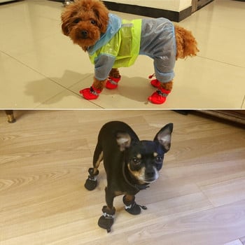 Обувки за домашни кучета Водоустойчиви противоплъзгащи обувки за кученца Чихуахуа Ботуши за разходка Зимни топли кадифени чорапи за кученце Котка Аксесоари за лапи на домашни любимци