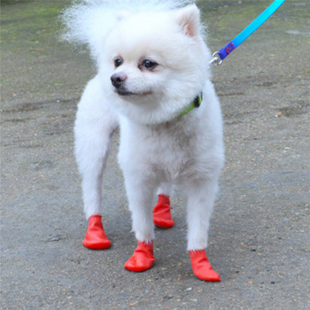 4 бр. Водоустойчиви обувки за дъжд за домашни любимци Противоплъзгащи се гумени ботуши за куче Котешки обувки за дъжд Чорапи за малки, средни големи кучета Стоки за домашни любимци