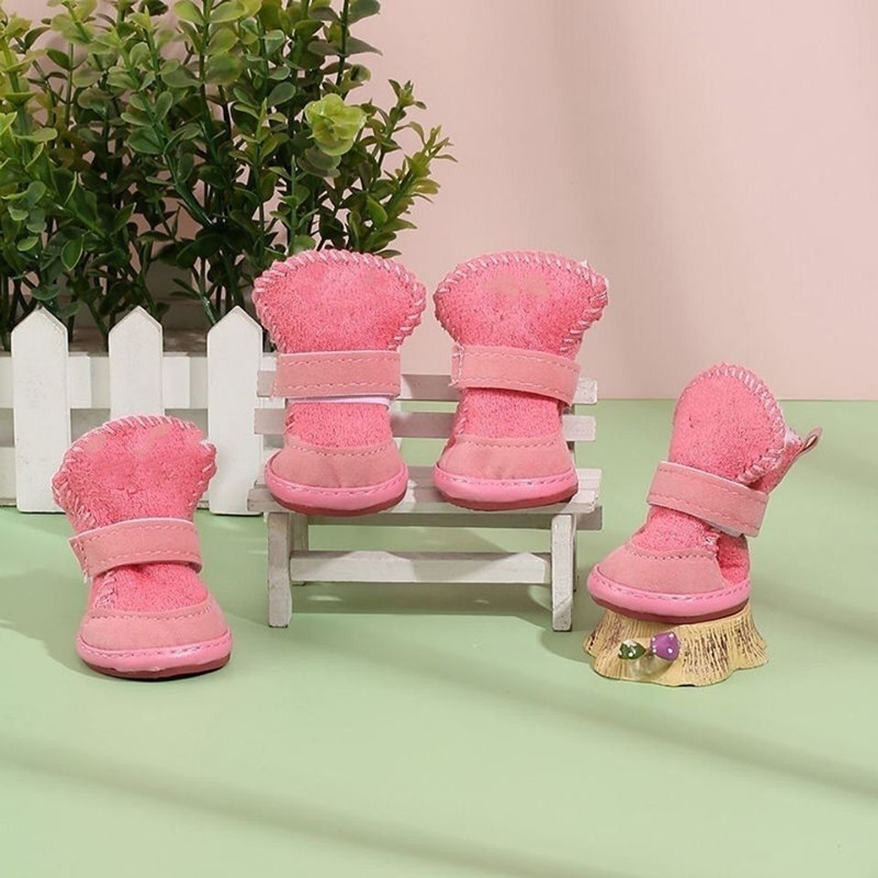4 бр./компл. Сладки ботуши за кучета Разходка на открито по сняг Нехлъзгащи се маратонки за кученца Консумативи Кученце Удобни ботуши за сняг Домашни любимци Зимни топли обувки