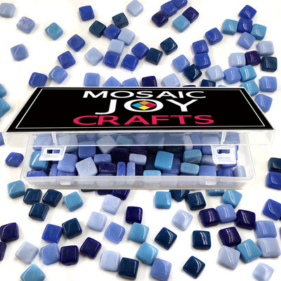 120g Mosajoy Stained Glass Blue Green Assorted Color Square Glitter Glass Mosaic Tiles for DIY Crafts Supplies