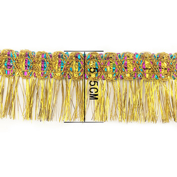 Κορδέλα ραπτικής φούντας 2m Χρυσή ασημί δαντέλα για ραπτική στολή λάτιν χορού Belly Dance Διακοσμητικό ένδυμα Diy Υλικό 5,5cm