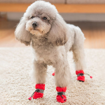  4 бр. Водоустойчиви обувки за домашни кучета Противоплъзгащи се обувки за дъжд и сняг Обувки Дебели топли за малки котки Кучета Чорапи за кучета Ботуши