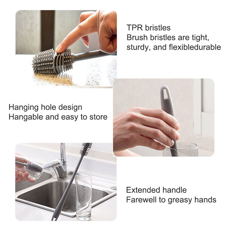 Silikoninio šepetėlio puodelis Virtuvės priedai Ilgos rankenos Šveitiklis Stiklo puodelio Valymo Įrankio Prietaisai Plaunamas Termoso taurė