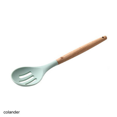 Maisto gaminimo įrankiai Maisto kokybės medinės rankenos sukimo žnyplės Mentele Sriubos šaukštas 1vnt Nešiojami virtuvės prietaisai Silikoninis Nelipnus