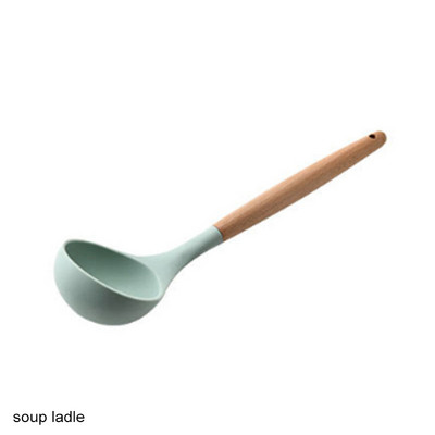 Maisto gaminimo įrankiai Maisto kokybės medinės rankenos sukimo žnyplės Mentele Sriubos šaukštas 1vnt Nešiojami virtuvės prietaisai Silikoninis Nelipnus