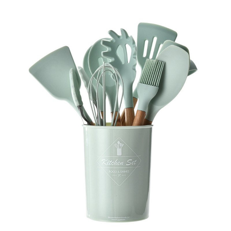 Maisto gaminimo įrankiai Maisto kokybės medinės rankenos sukimo žnyplės Mentele Sriubos šaukštas 1vnt Nešiojami virtuvės prietaisai Silikoninis Nelipnus