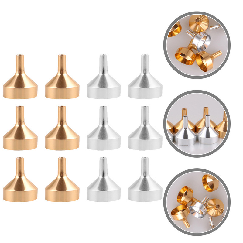 12 τμχ Μίνι χωνί μπουκαλιού νερού Εργαλείο αναπλήρωσης αρωμάτων Χωνιά αιθέριου ελαίου Μικρή γέμιση Μινιατούρα περιποίησης δέρματος από ανοδιωμένο αλουμίνιο