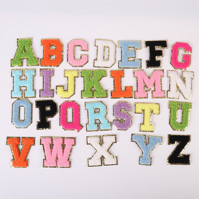 1PC 5,5 cm бродирани букви Iron on Patch AZ шенилни букви с блясък Varsity Fuzzy Patch букви за риза