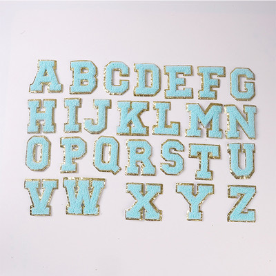 1 vnt. 5,5 cm išsiuvinėtas raidžių lygintuvas ant pataiso AZ Šeniliniai raidžių pleistrai su Blizgučiais Varsity Neryškiais marškinėlių raštais