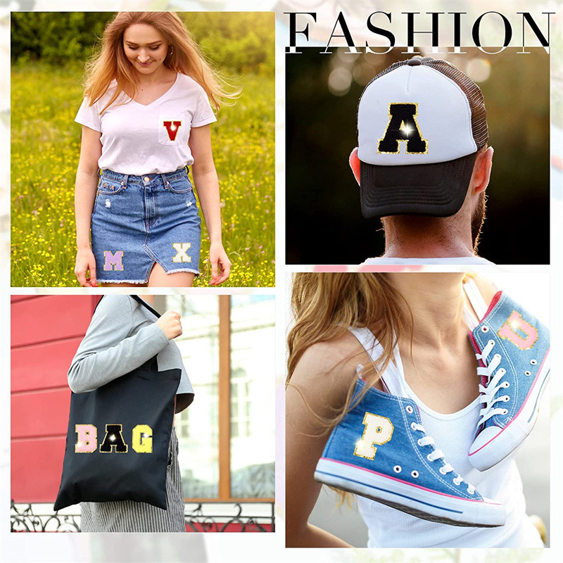 1 vnt. 5,5 cm išsiuvinėtas raidžių lygintuvas ant pataiso AZ Šeniliniai raidžių pleistrai su Blizgučiais Varsity Neryškiais marškinėlių raštais