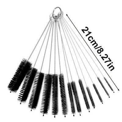 Butelių šepetėlių rinkinys Siauri buteliai Nailono šepečiai Vamzdžių valymo šepetys Maži nešiojami valymo šepečiai su nailoniniais šereliais ir kabliuku