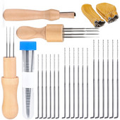 IMZAY tűnemezelő készlet fa nyelű tű nemezelő eszközzel 3 méret 18 db Nemezelő tűk ujjvédő barkács varráshoz