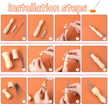 IMZAY Комплект за плъстене на игли с дървена дръжка Инструмент за плъстене на игли 3 размера 18 бр. Игли за плъстене за пръсти за шиене „направи си сам“