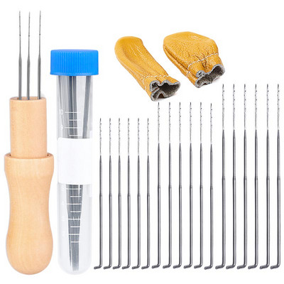 IMZAY tűnemezelő készlet fa nyelű tű nemezelő eszközzel 3 méret 18 db Nemezelő tűk ujjvédő barkács varráshoz