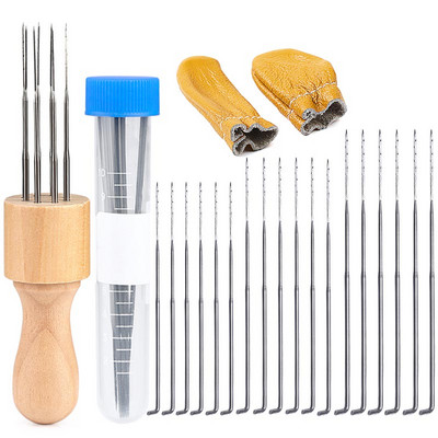 IMZAY tűnemezelő készlet fa nyelű tű nemezelő eszközzel 3 méret 18 db Nemezelő tűk ujjvédő barkács varráshoz