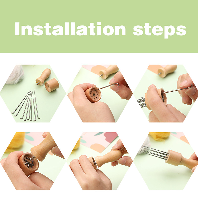 IMZAY tűnemezelő készlet fa nyelű tű nemezelő eszközzel 3 méret 18 db Nemezelő tűk ujjvédő barkács varráshoz