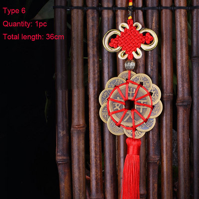 1 db kínai csomós bojt szerencsés érmék Feng Shui vörös selyem bojt medál dekoráció függöny rojt táska medál dekorációhoz