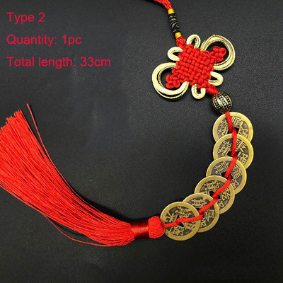 1 db kínai csomós bojt szerencsés érmék Feng Shui vörös selyem bojt medál dekoráció függöny rojt táska medál dekorációhoz
