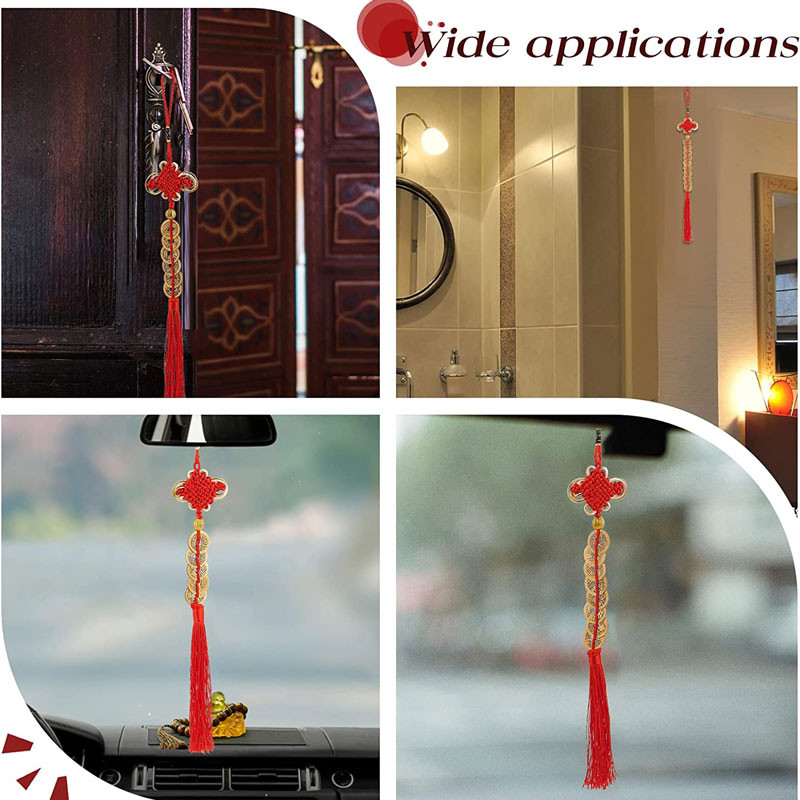 1 db kínai csomós bojt szerencsés érmék Feng Shui vörös selyem bojt medál dekoráció függöny rojt táska medál dekorációhoz