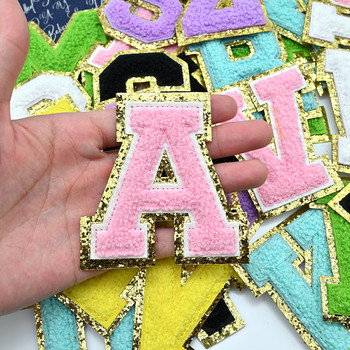 Кръпка с букви от шенил с бродирано име AZ, розова лепенка с азбука за чанти за дрехи, тениска, ютия върху кръпка с букви, апликация