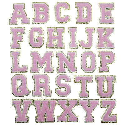 Hímzett név Zsenília betűfoltok AZ Rózsaszín ragadós ábécé tapasz ruhatáskákhoz póló vasalható betűfolt rátét