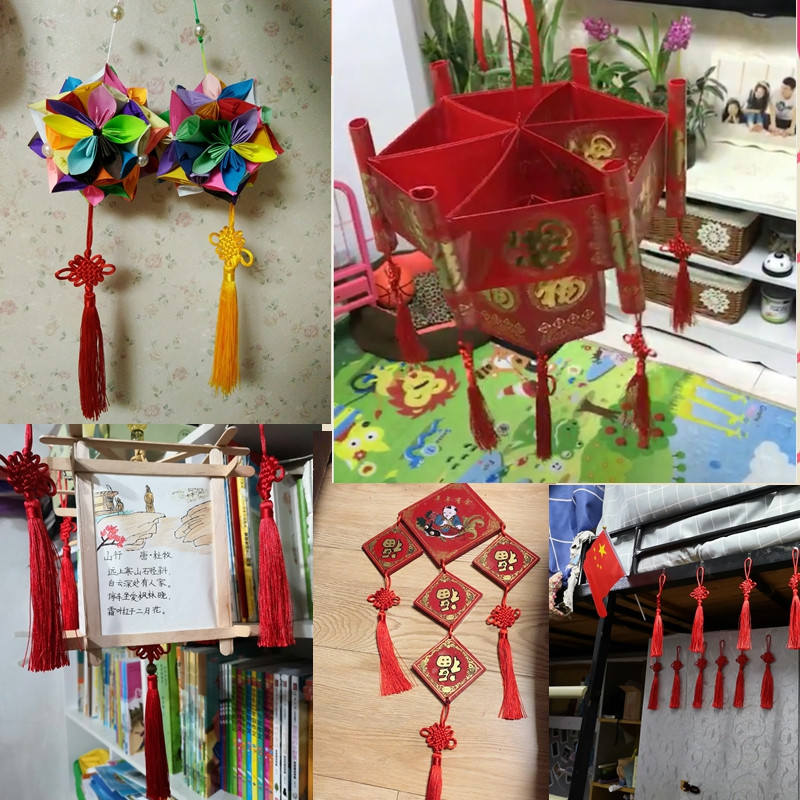 5gab 22cm ķīniešu mezgls garu pušķu piekariņi DIY amatniecības rotaslietas apģērbi auto soma Mājas dekori aksesuāri, dāvana piekarināmi bārkstis