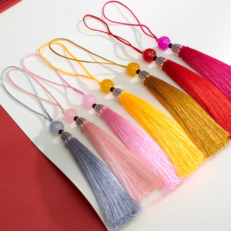 10 db Fém sapka Jade gyöngyök hosszú bojt medálok barkácsolás kézműves ékszerek ruházat autótáska lakberendezési kiegészítők lógó rojt díszítőelemek