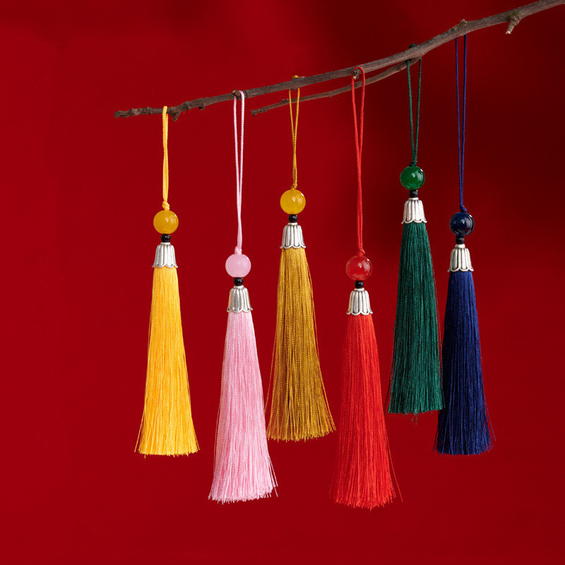 10 db Fém sapka Jade gyöngyök hosszú bojt medálok barkácsolás kézműves ékszerek ruházat autótáska lakberendezési kiegészítők lógó rojt díszítőelemek