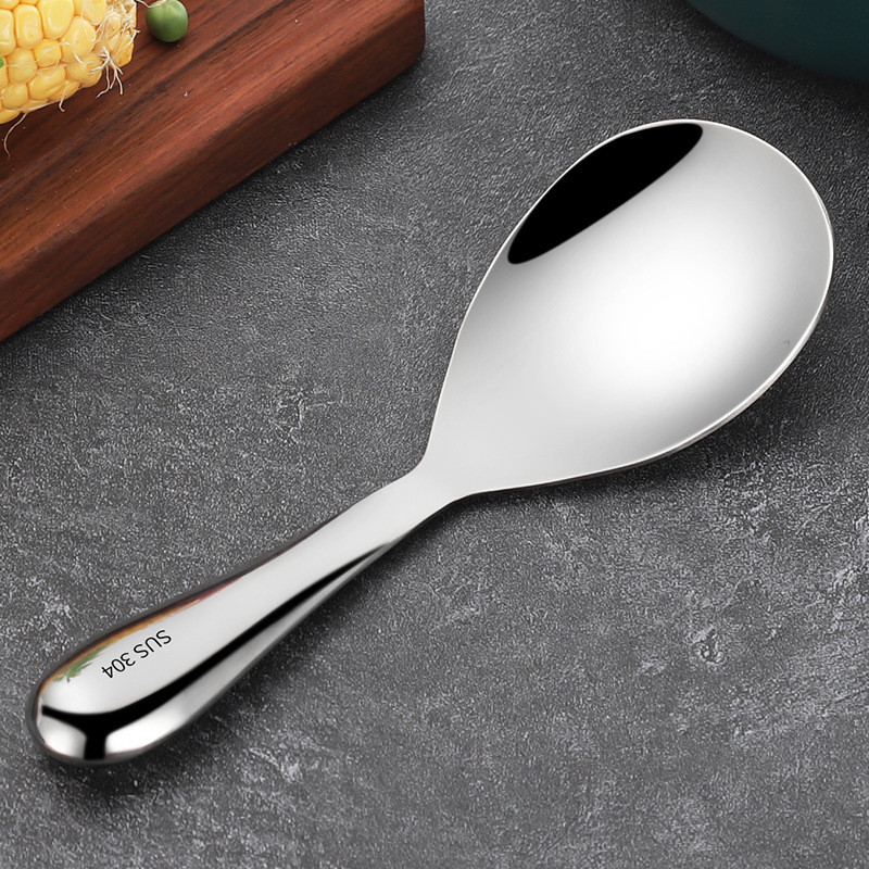 Vastag rozsdamentes acél rizsfőző kanál Japán stílusú, hosszú nyelű svédasztalos tálalókanalak Evőkanál Konyhai edények