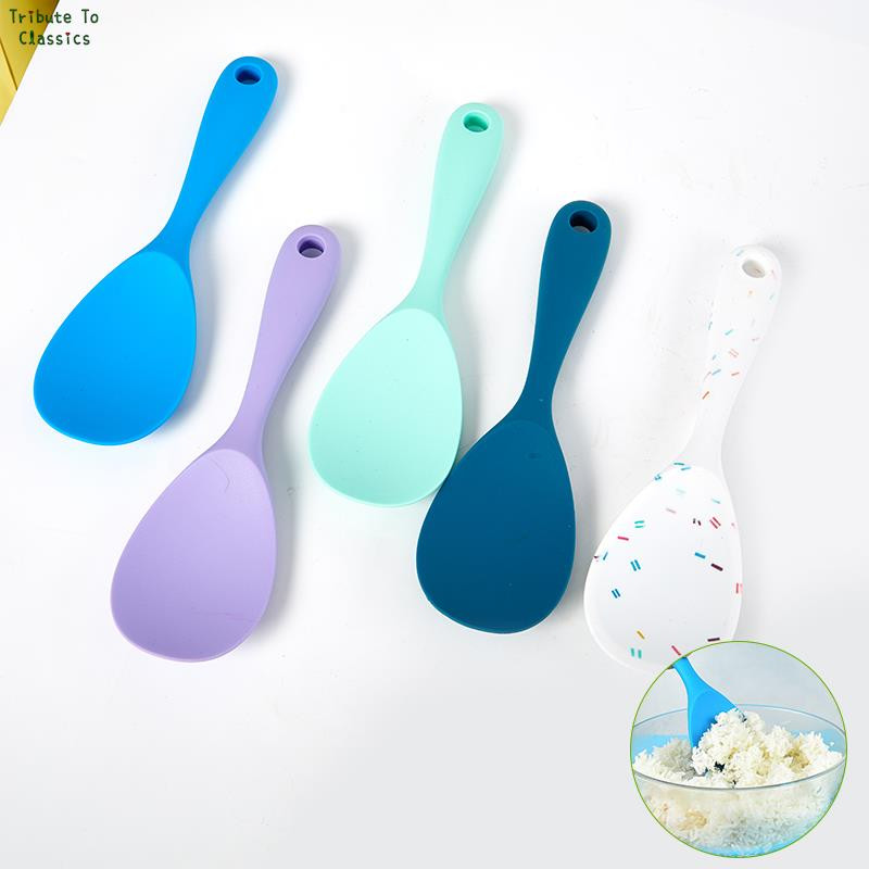 1 gab rīsu karote caurspīdīga karstumizturīga silikona nepiedegoša pannas gatavošanas rīki ar garu rokturi virtuves piederumi