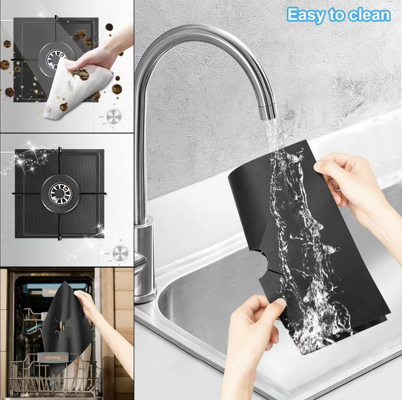 Nemokamas pristatymas 1/3 vnt. 270*270 mm tefloninės dujinės viryklės paviršiaus apsaugos padėklas, plaunamas aliejui ir dėmėms atsparus dujinės viryklės valymo padas