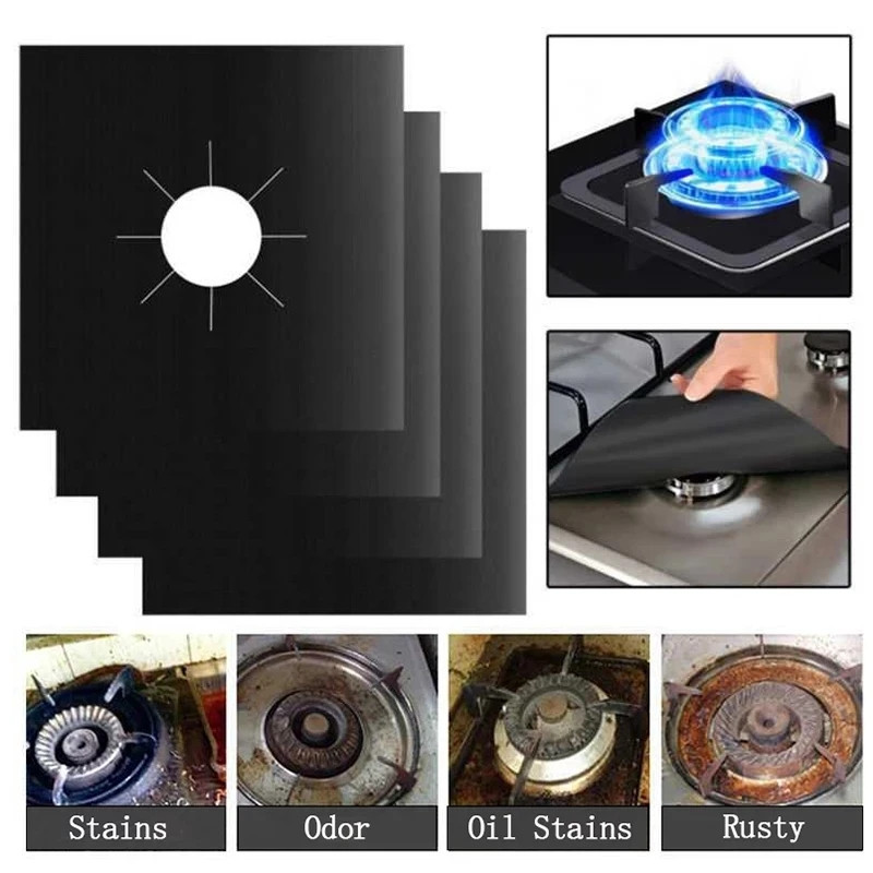 Nemokamas pristatymas 1/3 vnt. 270*270 mm tefloninės dujinės viryklės paviršiaus apsaugos padėklas, plaunamas aliejui ir dėmėms atsparus dujinės viryklės valymo padas