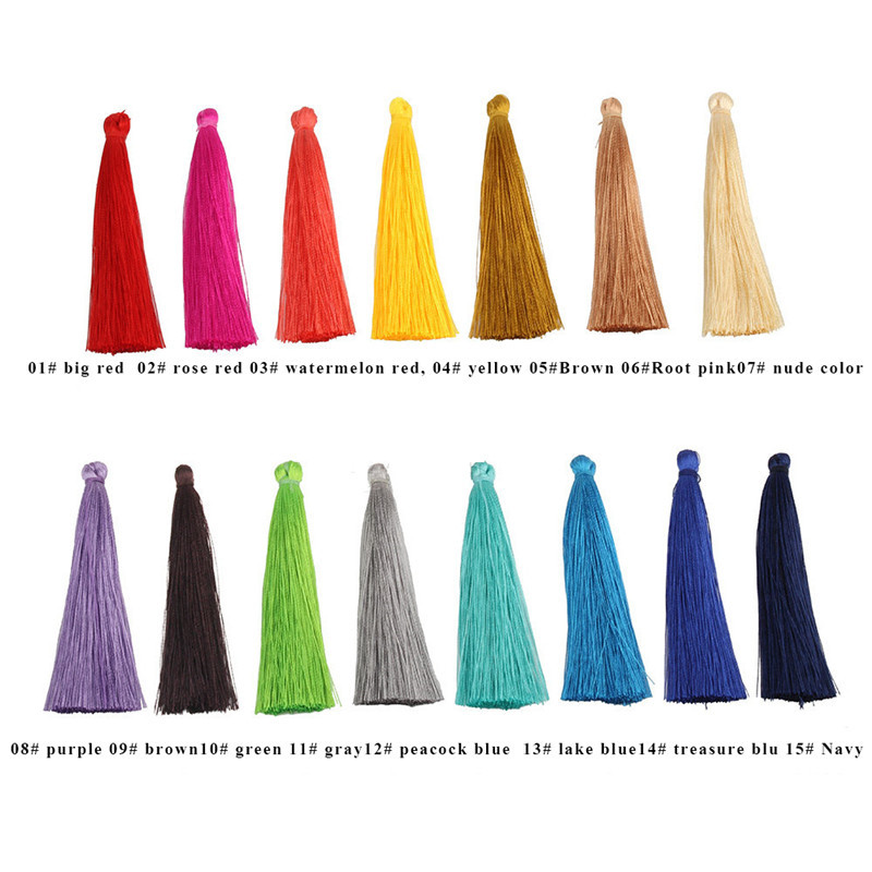 20db/tétel Szín 9cm Bojt Barkácsolás Poliészter Bojt ékszerekhez Fülbevaló Kiegészítők Kézzel készített könyvjelzőhöz Hosszú selyem bojt